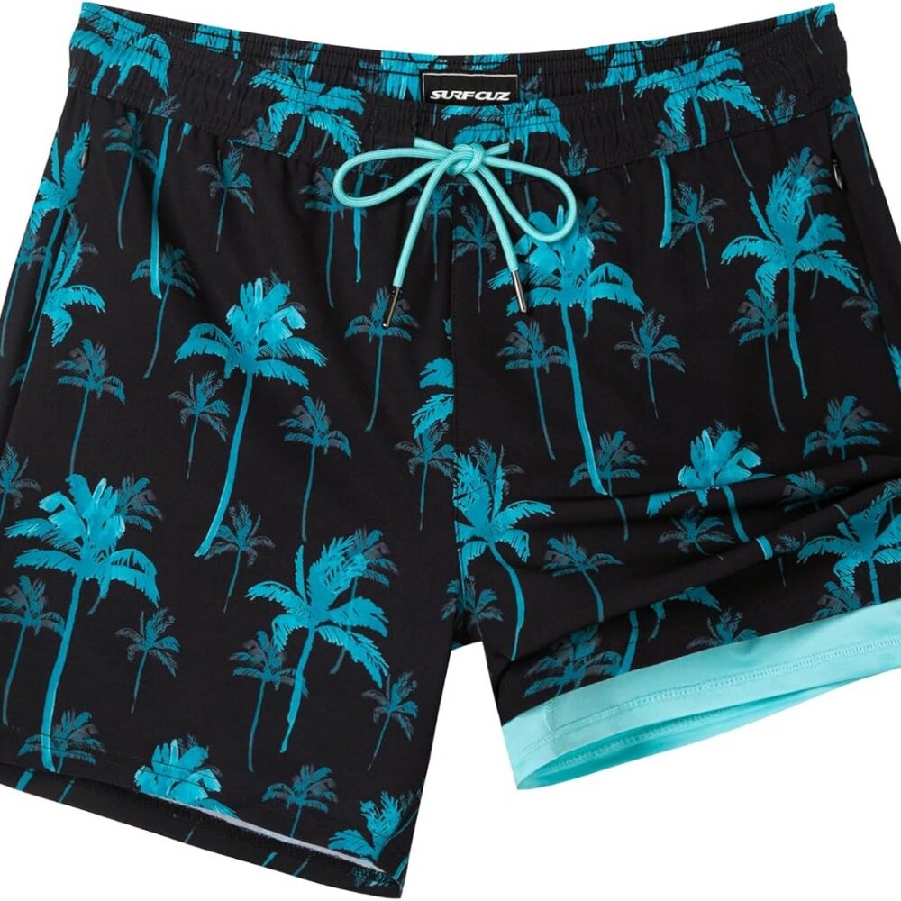 Mens Swim Trunks with Compression Liner 5" Swim Shorts Quick Dry Bathing Suit Sw